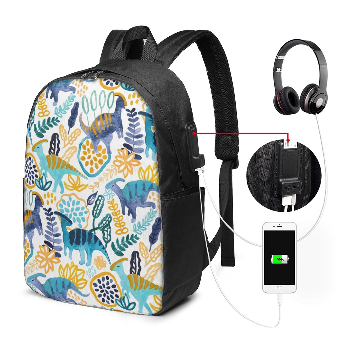 Laptop Bag - Gouache Parasaurolophuses Backpack Travel Notebook Bag